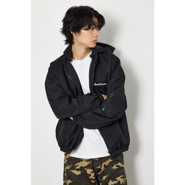 バイカラーフーディーブルゾン BLK