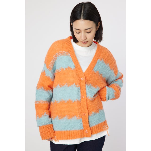 Grunge Border Knit カーディガン 柄ORG5