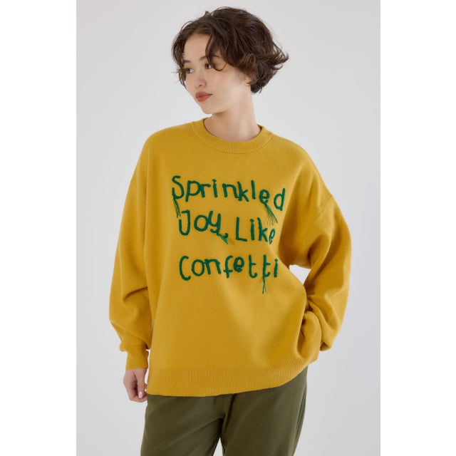Frayed Lettering ニットトップス YEL