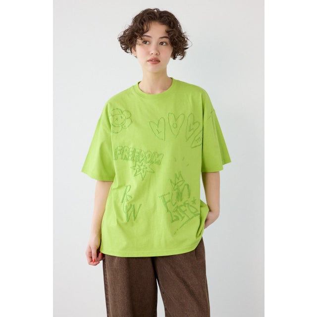 クレヨンタッチ同色発泡プリントTシャツ L/GRN1