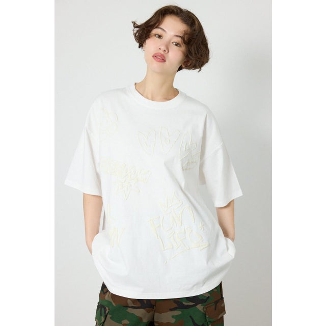 クレヨンタッチ同色発泡プリントTシャツ O/WHT1