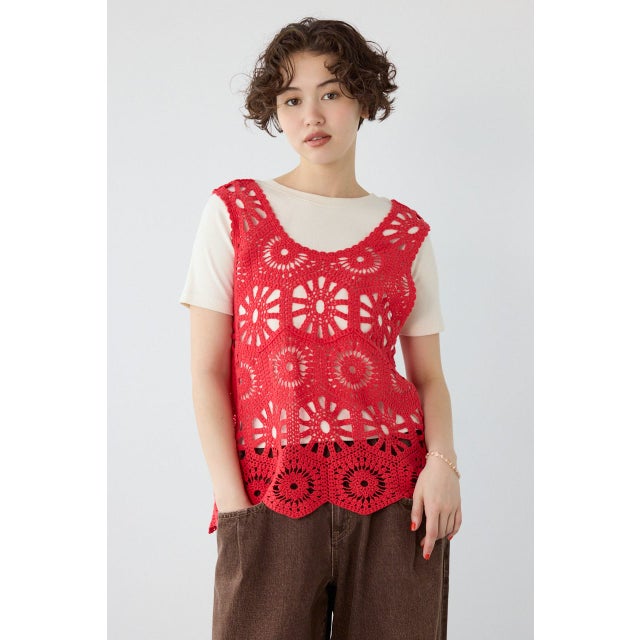 クロシェフレアタンクトップ RED