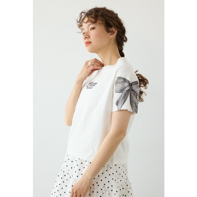 Ribon×Butterfly TEE O/WHT1