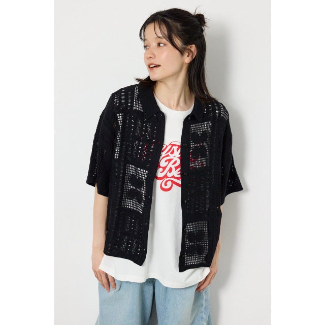 スクエアクロシェニットシャツ BLK