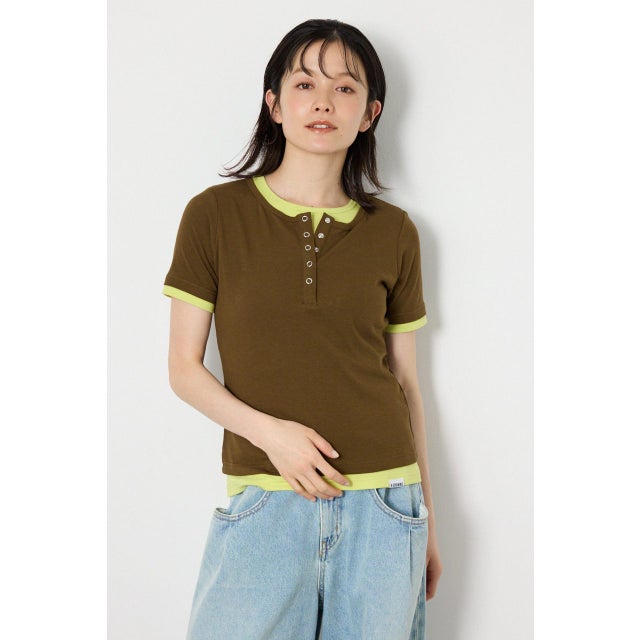フェイクレイヤードヘンリーTシャツ BRN