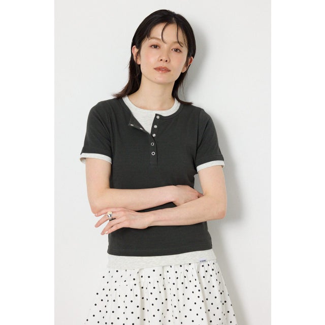 フェイクレイヤードヘンリーTシャツ C.GRY