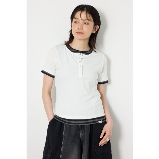 フェイクレイヤードヘンリーTシャツ O/WHT1