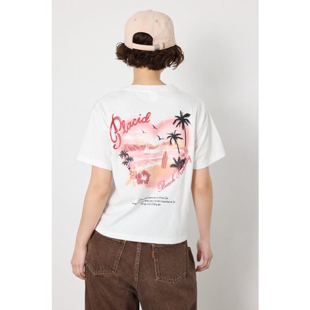 ビーチ柄Tシャツ O/WHT1