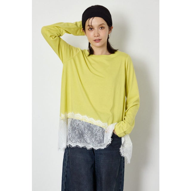 レースドッキングロングスリーブTシャツ LIME