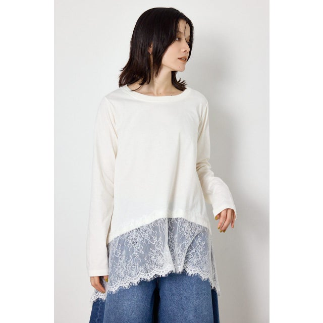 レースドッキングロングスリーブTシャツ WHT