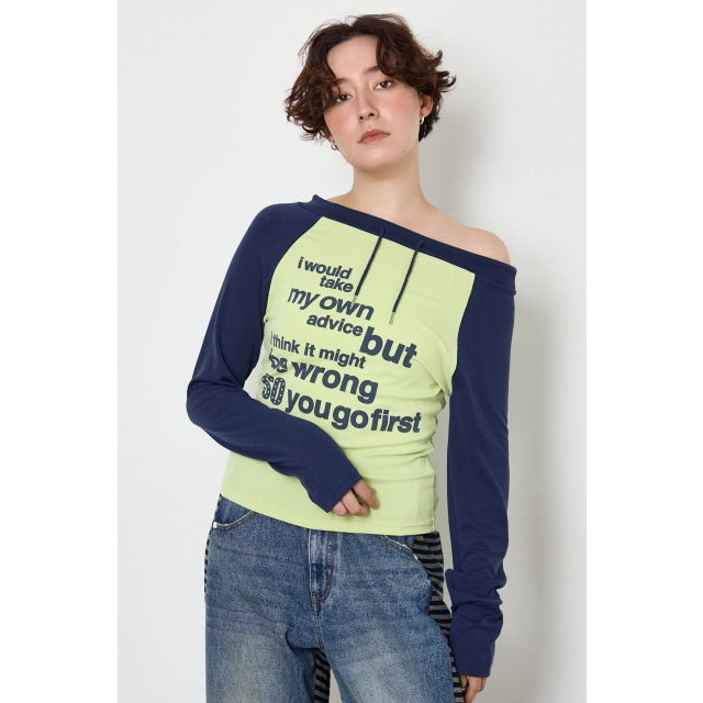 ワンショルラグランメッセージロングTシャツ NVY