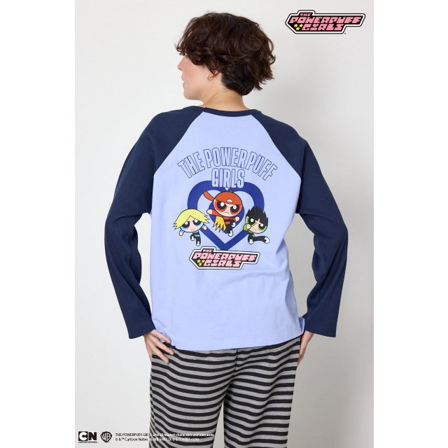 (パワーパフ ガールズ)ラグランロングスリーブTシャツ 柄BLU5