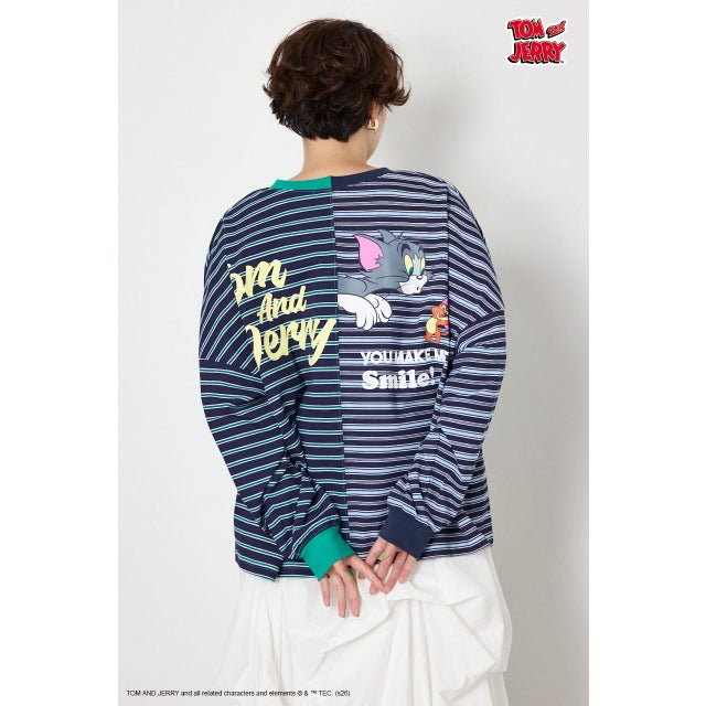 (TOM and JERRY)カスタムボーダーロンTEE 柄NVY5