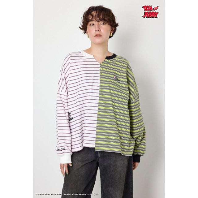 (TOM and JERRY)カスタムボーダーロンTEE 柄WHT5
