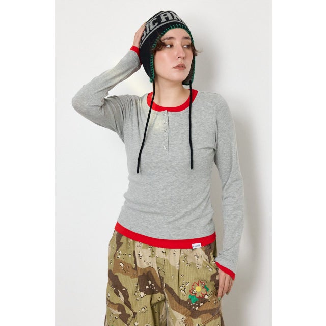 フェイクレイヤードヘンリーネックトップス T.GRY