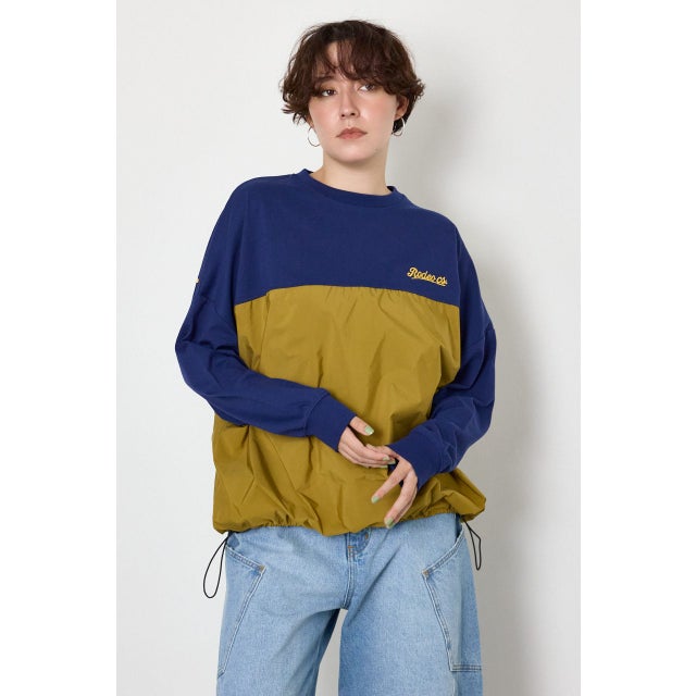 布帛切替ロゴロングTシャツ NVY