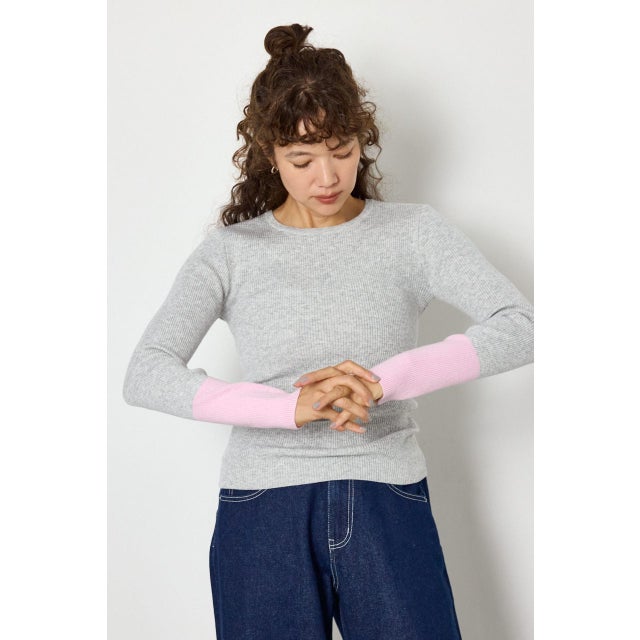 スリーブカラーニットトップス T.GRY