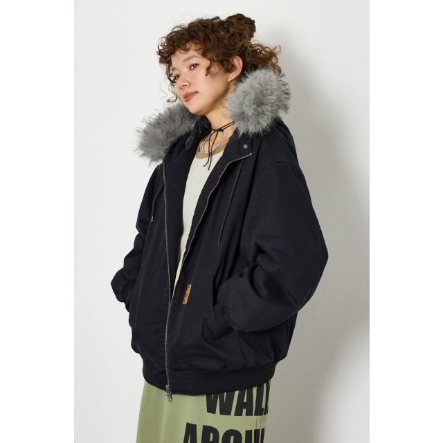 FUR HOODED ワークジャケット BLK