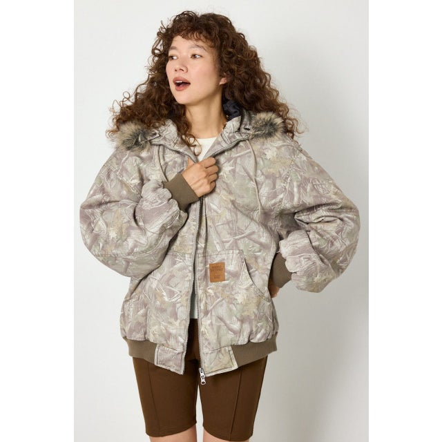 FUR HOODED ワークジャケット 柄BEG5
