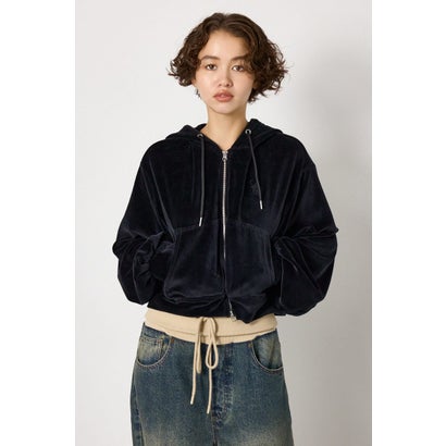 L.B.ベロアWジップパーカー BLK｜詳細画像