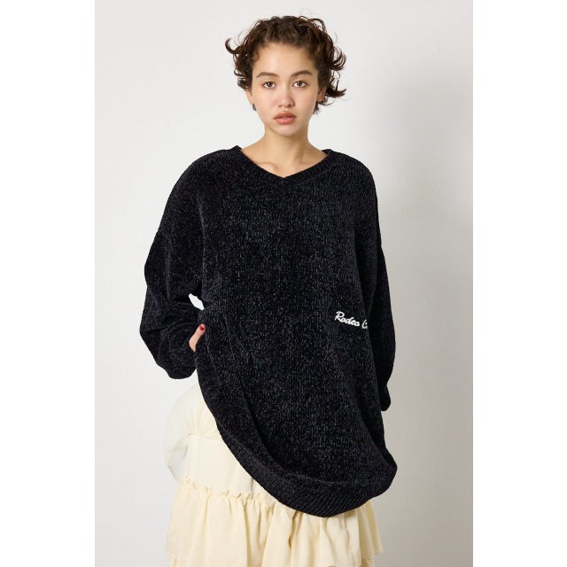 モールニットスクリプトロゴワンピース BLK