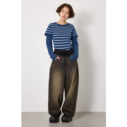 ウエストRIBウォッシュワイドDENIMパンツ BLU｜詳細画像