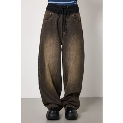 ウエストRIBウォッシュワイドDENIMパンツ BLU｜詳細画像