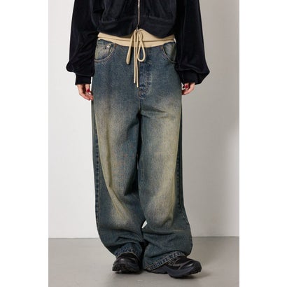 ウエストRIBウォッシュワイドDENIMパンツ BLU｜詳細画像
