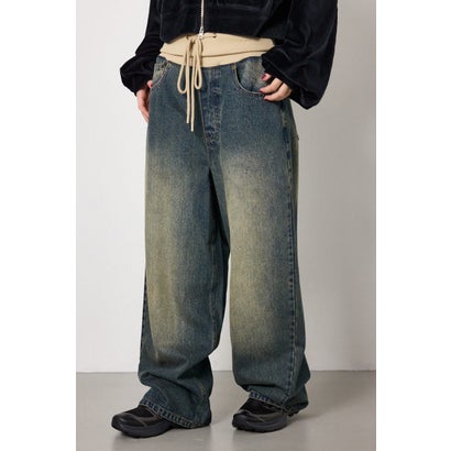 ウエストRIBウォッシュワイドDENIMパンツ BLU｜詳細画像