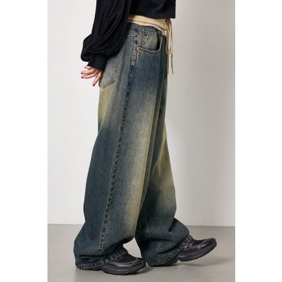 ウエストRIBウォッシュワイドDENIMパンツ BLU｜詳細画像