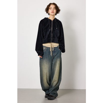 ウエストRIBウォッシュワイドDENIMパンツ BLU｜詳細画像