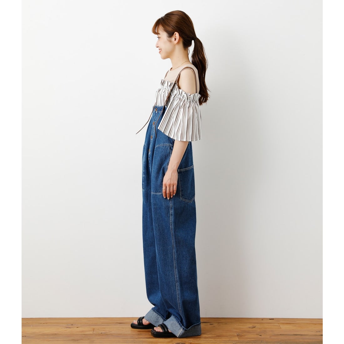 RODEO CROWNS WIDE BOWL ショルダーFレザーサロペット BLU