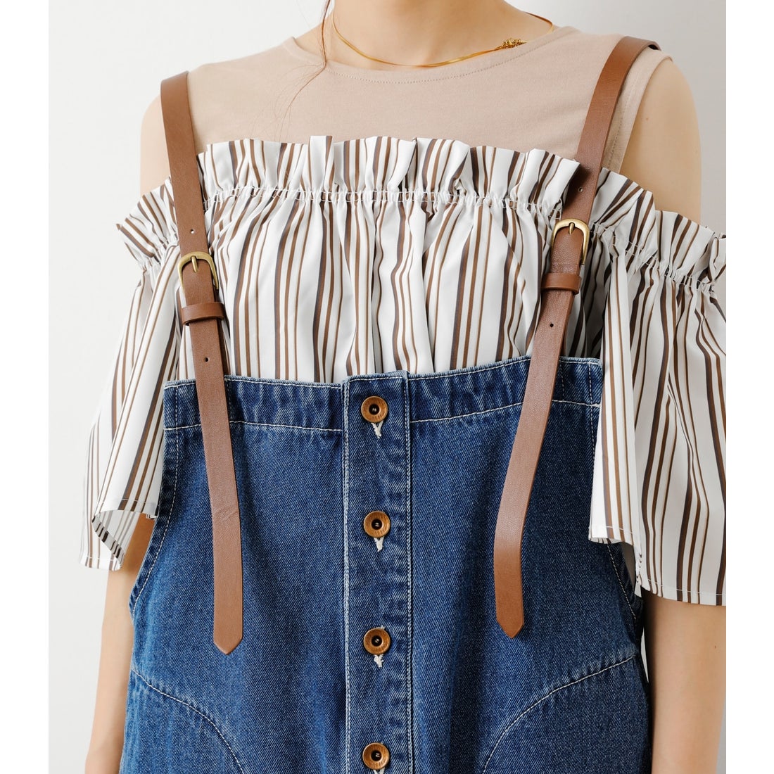 RODEO CROWNS WIDE BOWL ショルダーFレザーサロペット BLU 