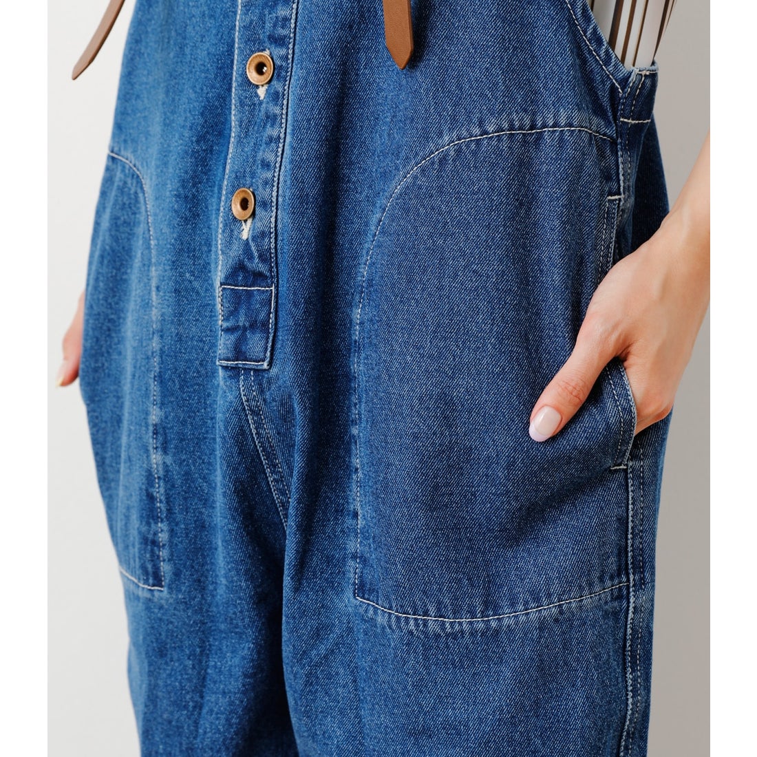 RODEO CROWNS WIDE BOWL ショルダーFレザーサロペット BLU
