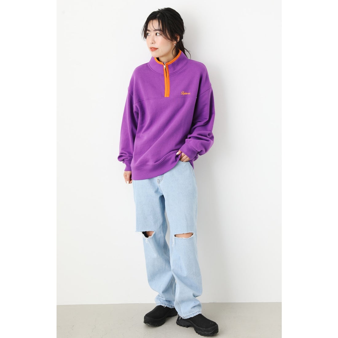 RODEO CROWNS WIDE BOWL パイピングハーフジップスウェット PUR 