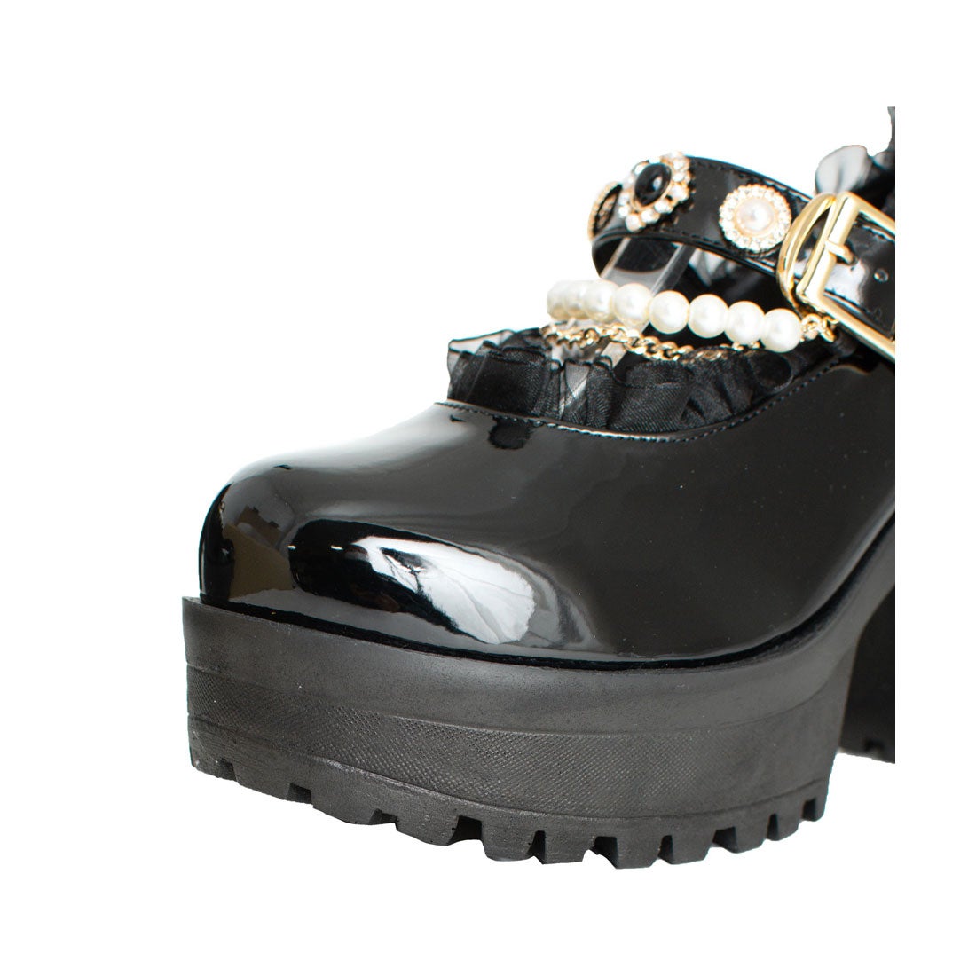 ロジータ ROJITA ビジュストラップヒールパンプス （ブラック） -靴 