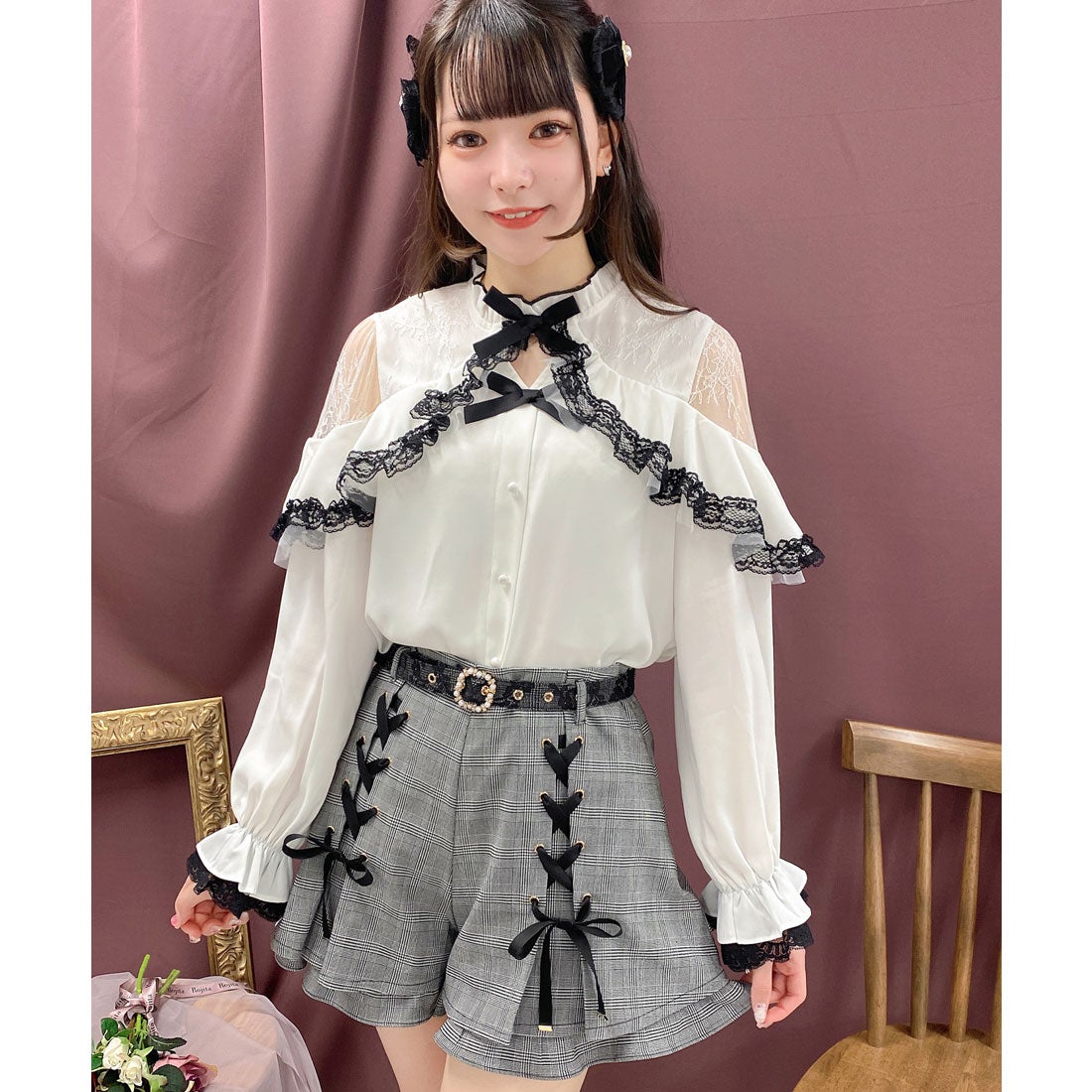 ロジータ ROJITA フロントWレースアップショートパンツ （グレー 