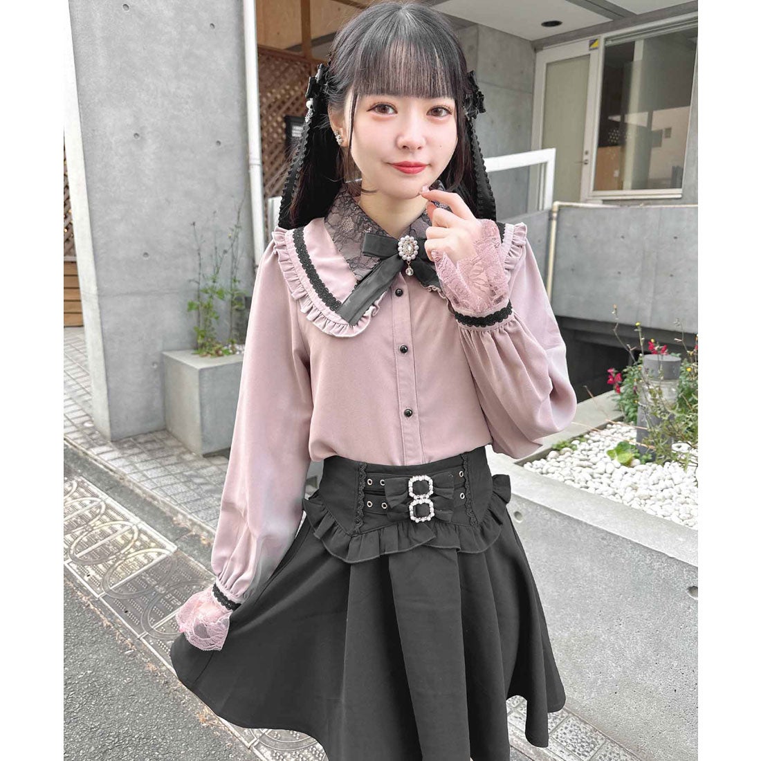 ロジータ ROJITA レーストリムフリルカラーブラウス （ピンク