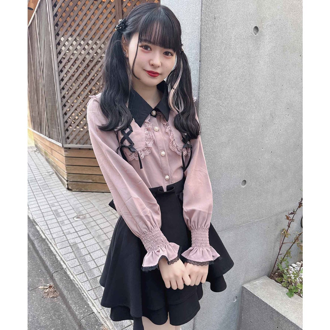 ロジータ ROJITA 配色レースアップBIG衿ブラウス （ピンク ROJITA 配色レースアップBIG衿ブラウス