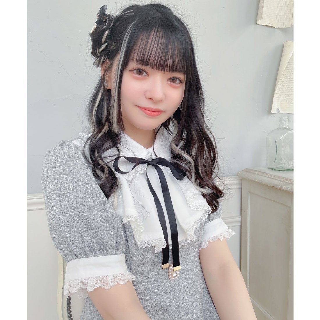 ロジータ ROJITA ヨークフリルツイードワンピース （グレー 
