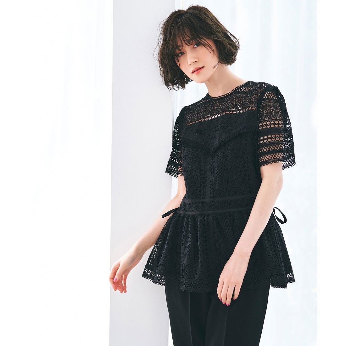 ルイルエブティック RUIRUE BOUTIQUE サイドリボンペプラムレース 