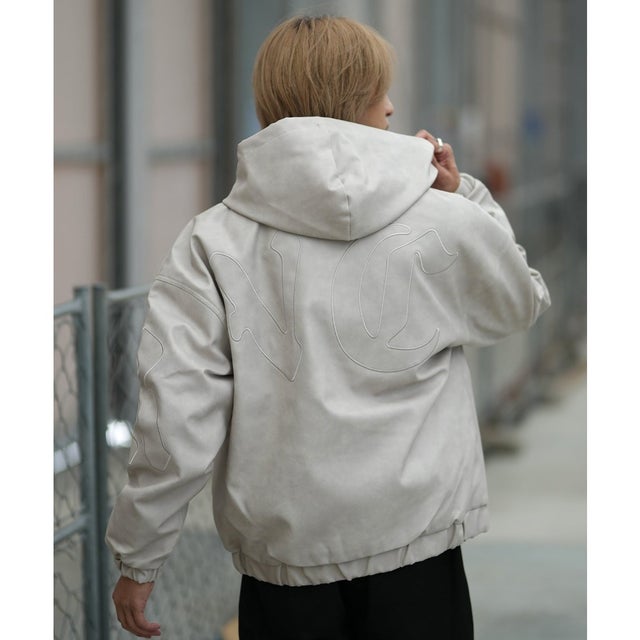 ジャケット メンズ フェイクレザー ジップアップ フーディー BG042752 （ANW）