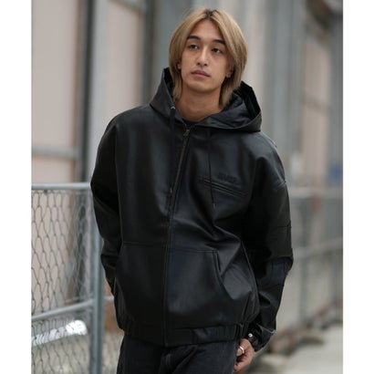 ルーカ RVCA ジャケット メンズ フェイクレザー ジップアップ フーディー BG042752 （BLK）｜詳細画像