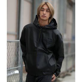 ジャケット メンズ フェイクレザー ジップアップ フーディー BG042752 （BLK）