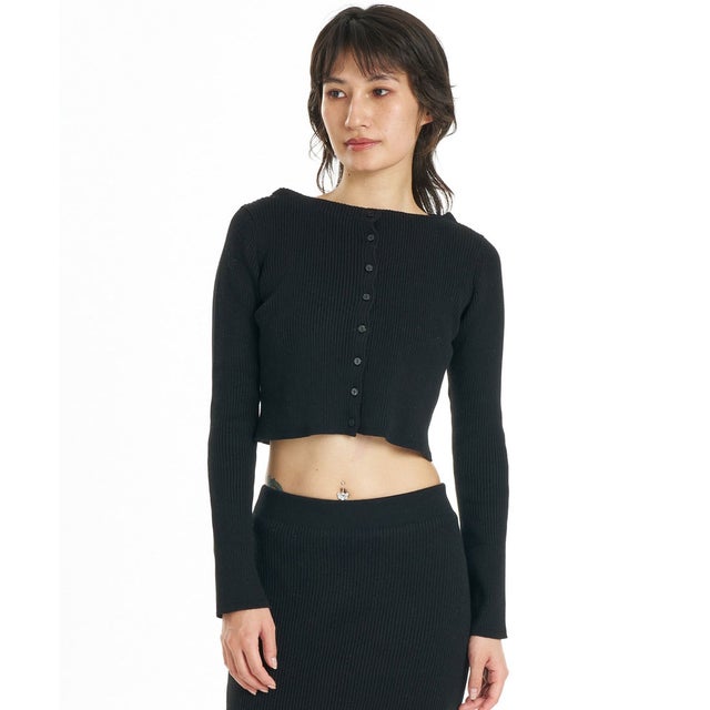 ニット セーター レディース クロップド丈 ショート丈 SLIM （BLK）