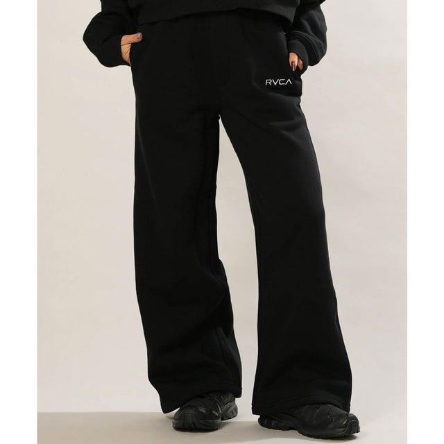ロングパンツ レディース スウェット ロゴ ワンポイント 裏起毛 （BLK）