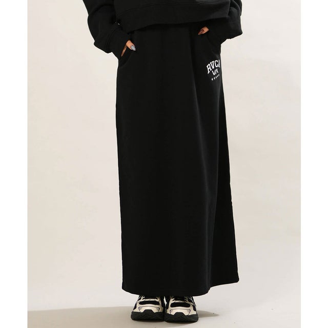 スカート レディース スウェット マキシ丈 ロゴ バックスリット （BLK）