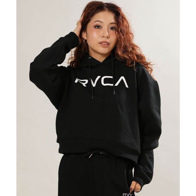 プルオーバー パーカー フーディー レディース クロップド丈 ショート丈 （BLK）