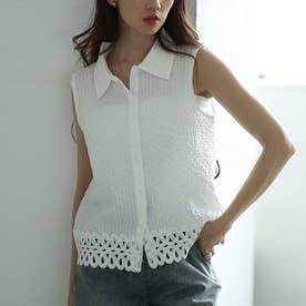 サワアラモード Sawa a la mode フェミニンを纏う裾レースノースリーブ