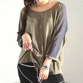 異素材シアードルマンプルオーバー （カーキ）